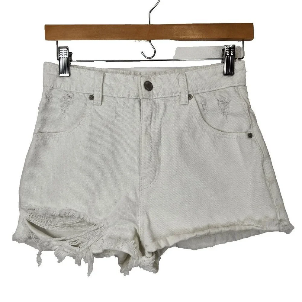 Rolla's Duster High Rise‎ Slim Denim Shorts 26 Vintage White Worn Distressed